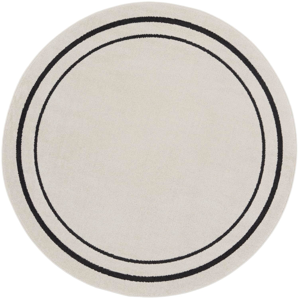Nourison Essentials Indoor/Outdoor Ivory/Black 8' x round Area -Rug, Easy -Cleaning, Non Shedding, Bed Room, Living Room, Dining