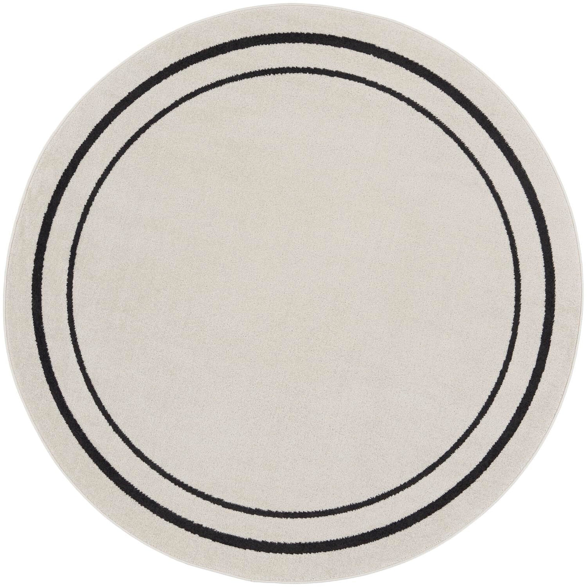 Nourison Essentials Indoor/Outdoor Solid Bordered Ivory/Black 6' X Round Area Rug, Easy Cleaning, Non Shedding, Bed Room, Living