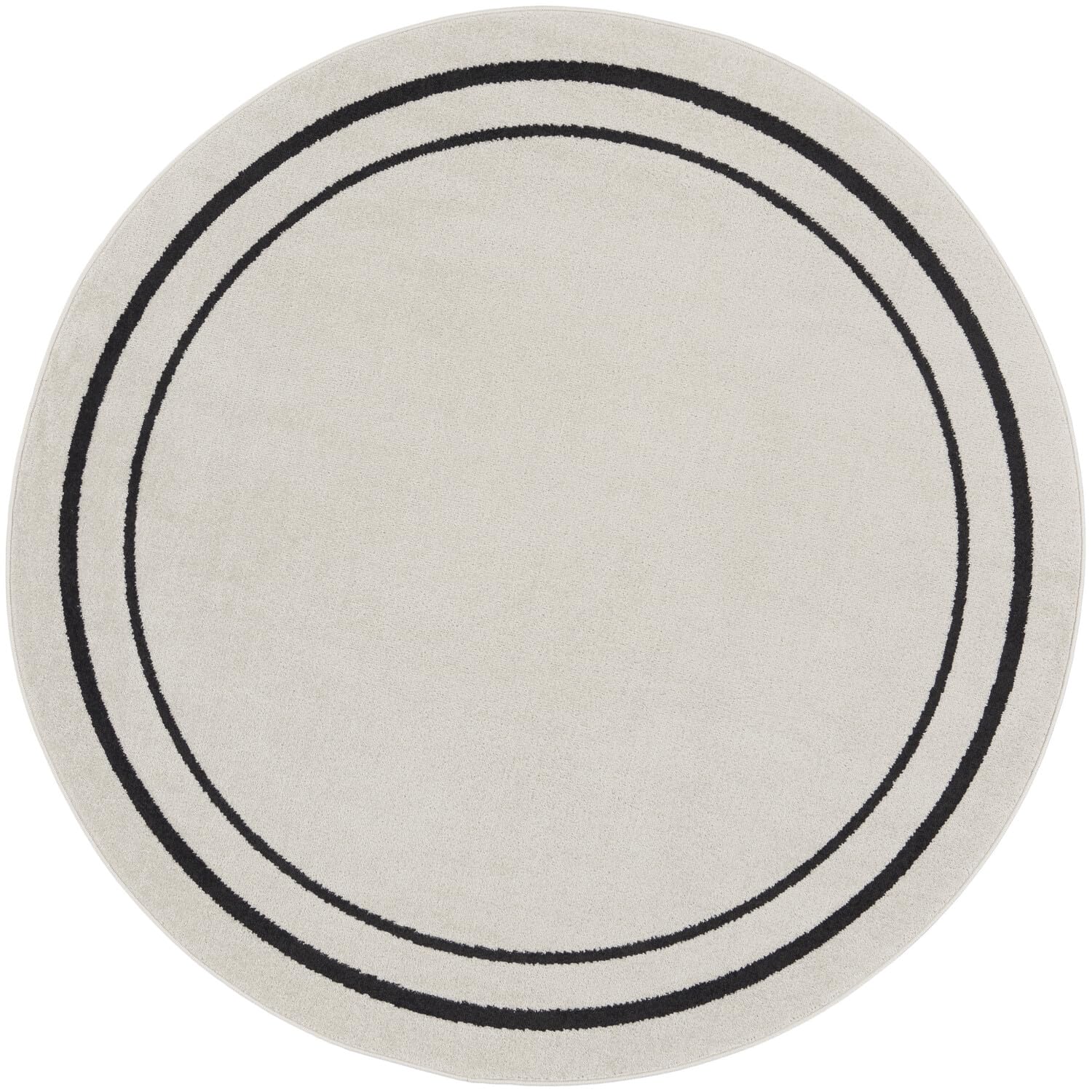 Nourison Essentials Indoor/Outdoor Solid Bordered Ivory/Black 6' X Round Area Rug, Easy Cleaning, Non Shedding, Bed Room, Living