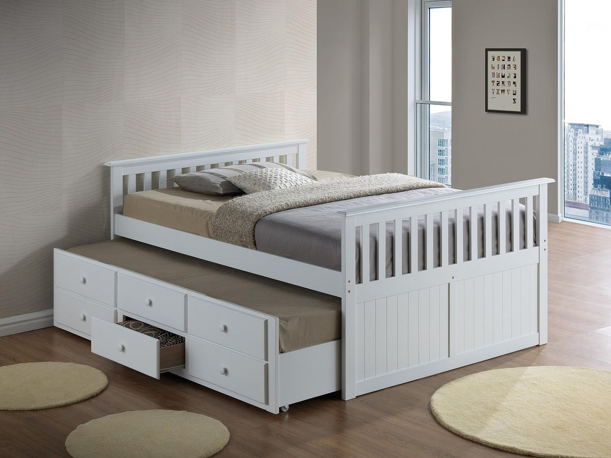 Storkcraft Marco Island Full Captain's Bed Full Twin Sized with Trundle (White) - Bunk Bed Alternative, Great for Sleepovers, Un