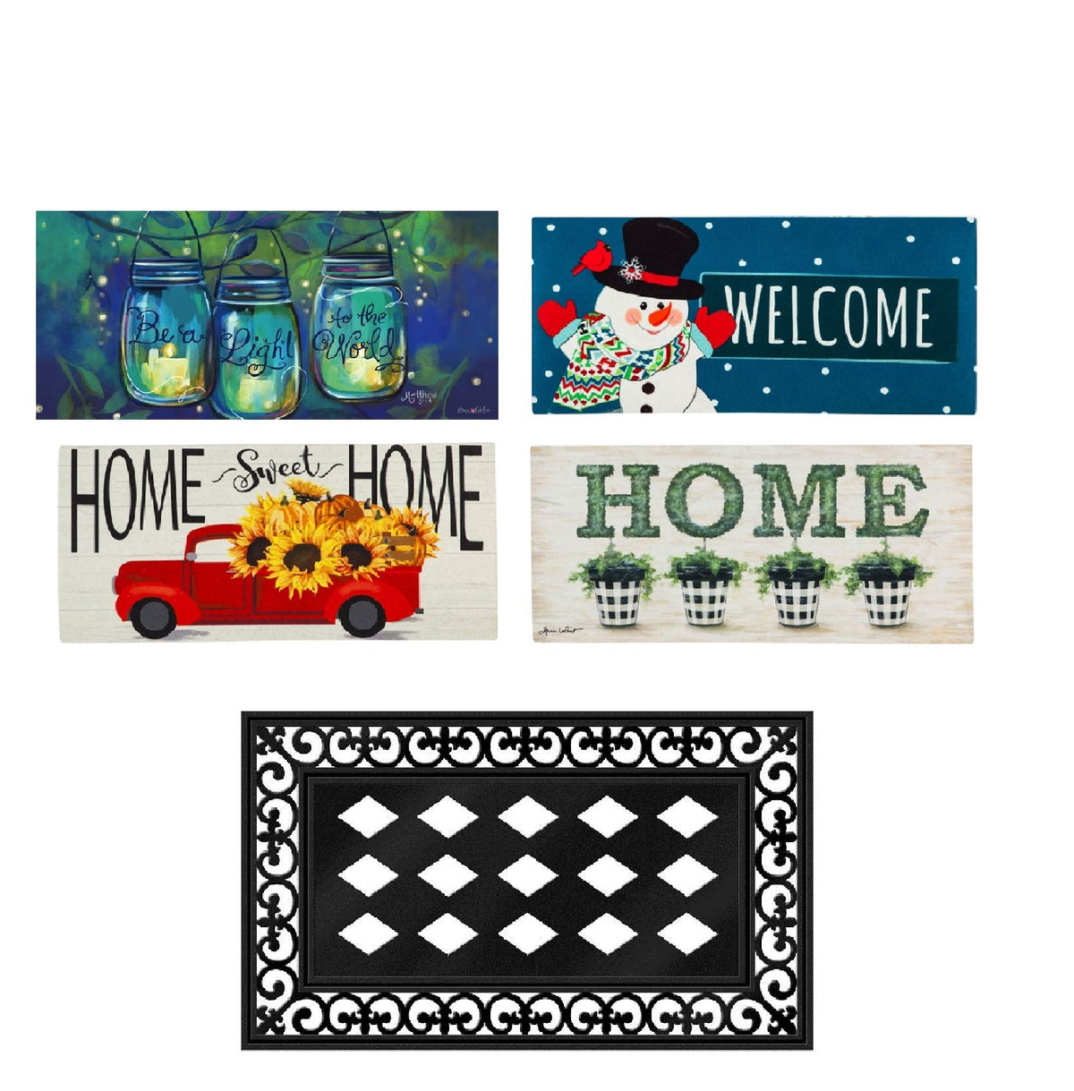 Evergreen Sassafras Bundle - Set Of 5 Red Truck Interchangeable Entrance Doormats  Indoor And Outdoor 22-In X 10-In Doormats And