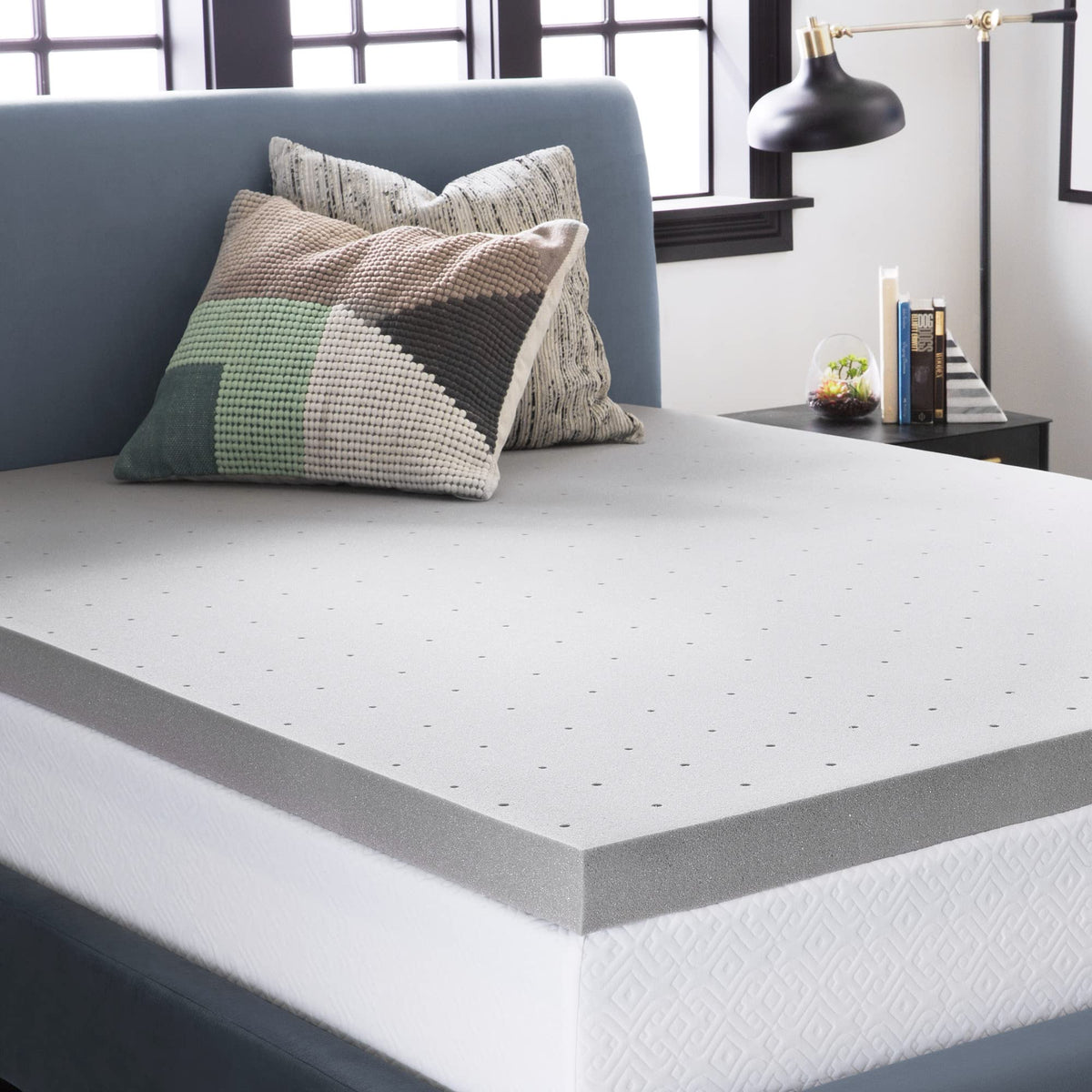 Lucid 3 Inch Mattress Topper Twin - Memory Foam - Bamboo Charcoal Infusion - Cooling Ventilation - Hypoallergenic - Certipur Certified Foam, White And Grey