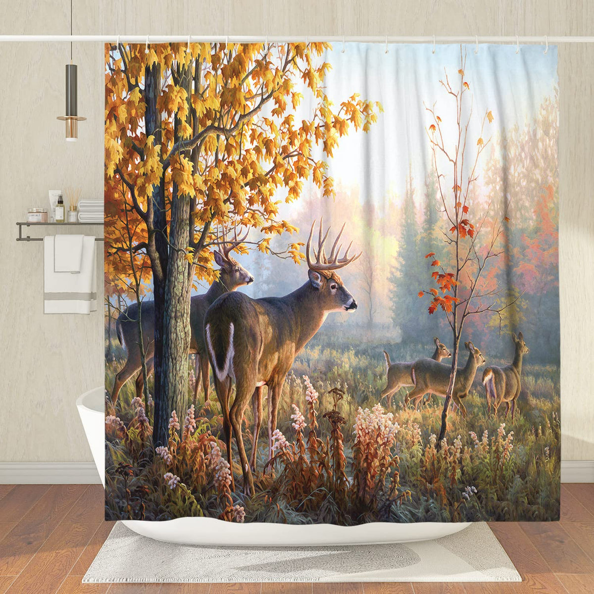 Desihom Country Rustic Shower Curtain, Forest Deer Shower Curtain Woodland Hunting Shower Curtain Camo Theme, Polyester Fabric-7