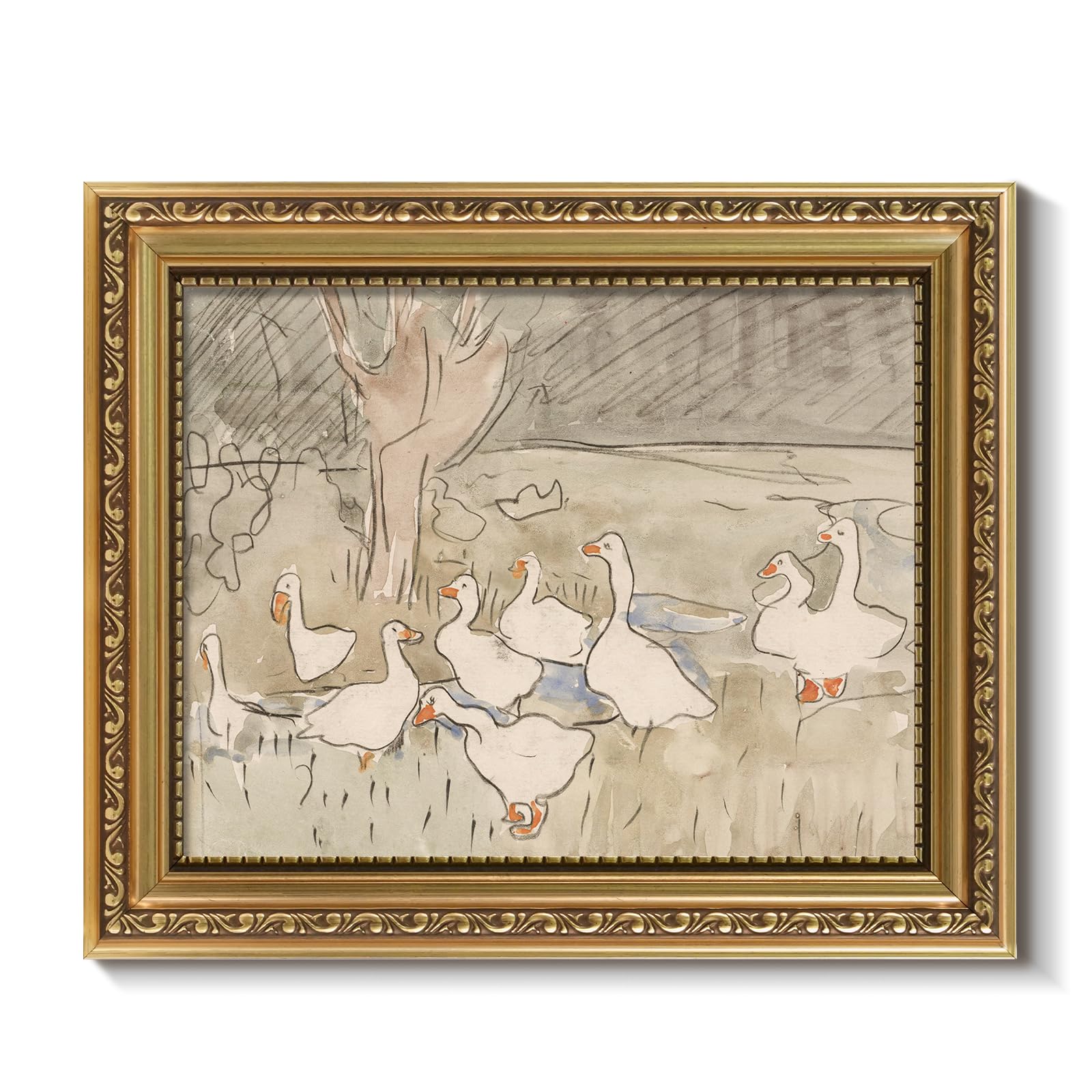 ARPEOTCY Vintage Gold Framed Wall Art, Nursery Duck Paintings, 8x10 inch Small Aesthetic Canvas Picture Prints Artwork with Fram