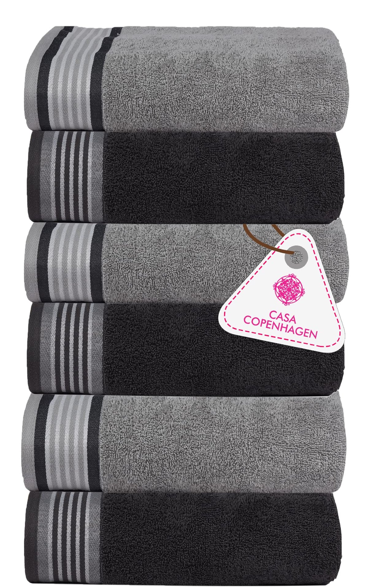 Casa Copenhagen, Germany Design24  He & She Super Soft Collection Cotton 6 Piece Hand Towels Set (40 x 60 cm)  Mirage Grey &
