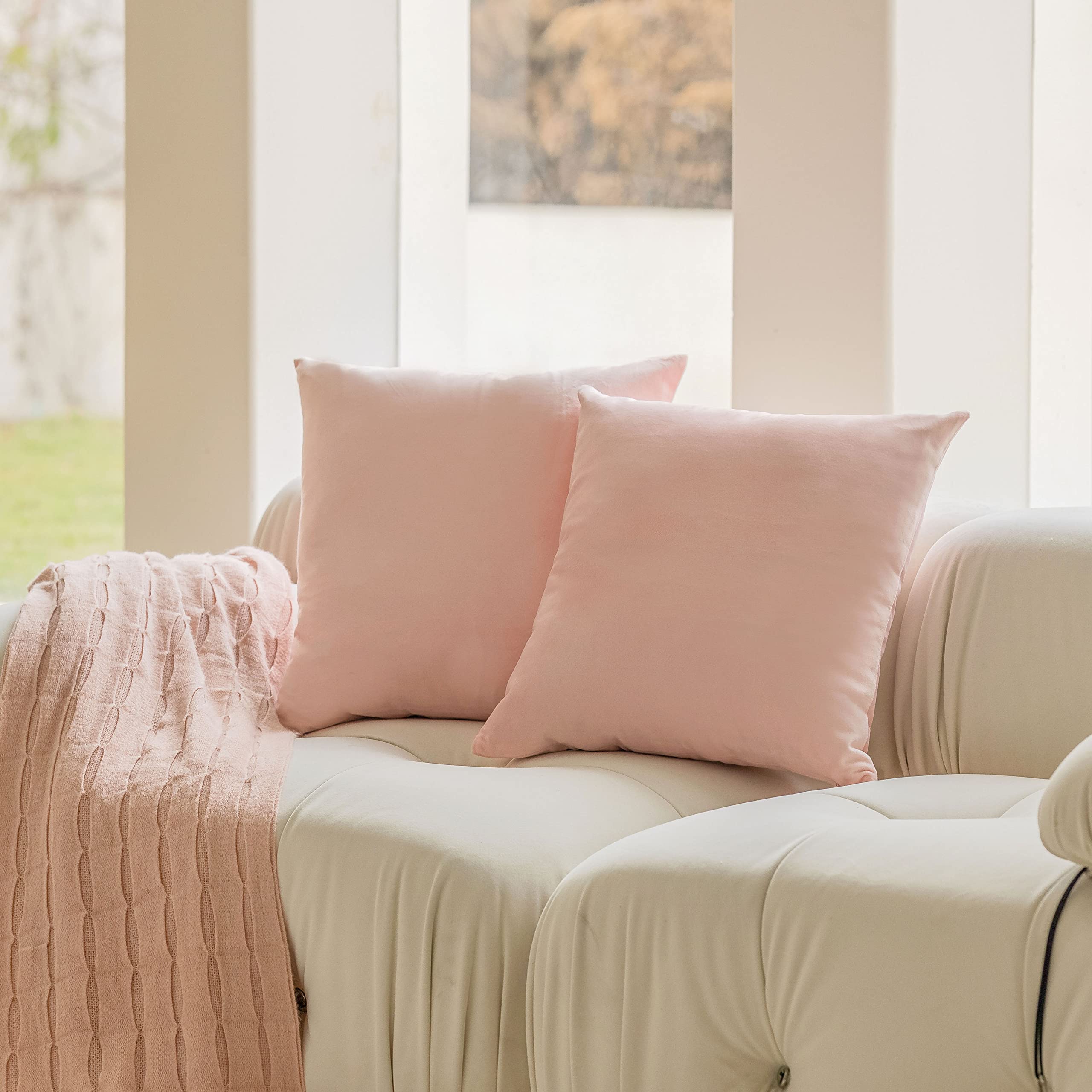 Home Brilliant Velvet Euro Shams Throw Pillow Covers 24X24 Barbie Pink Large Cushion Covers Pillow Case For Bedroom Floor Couch,