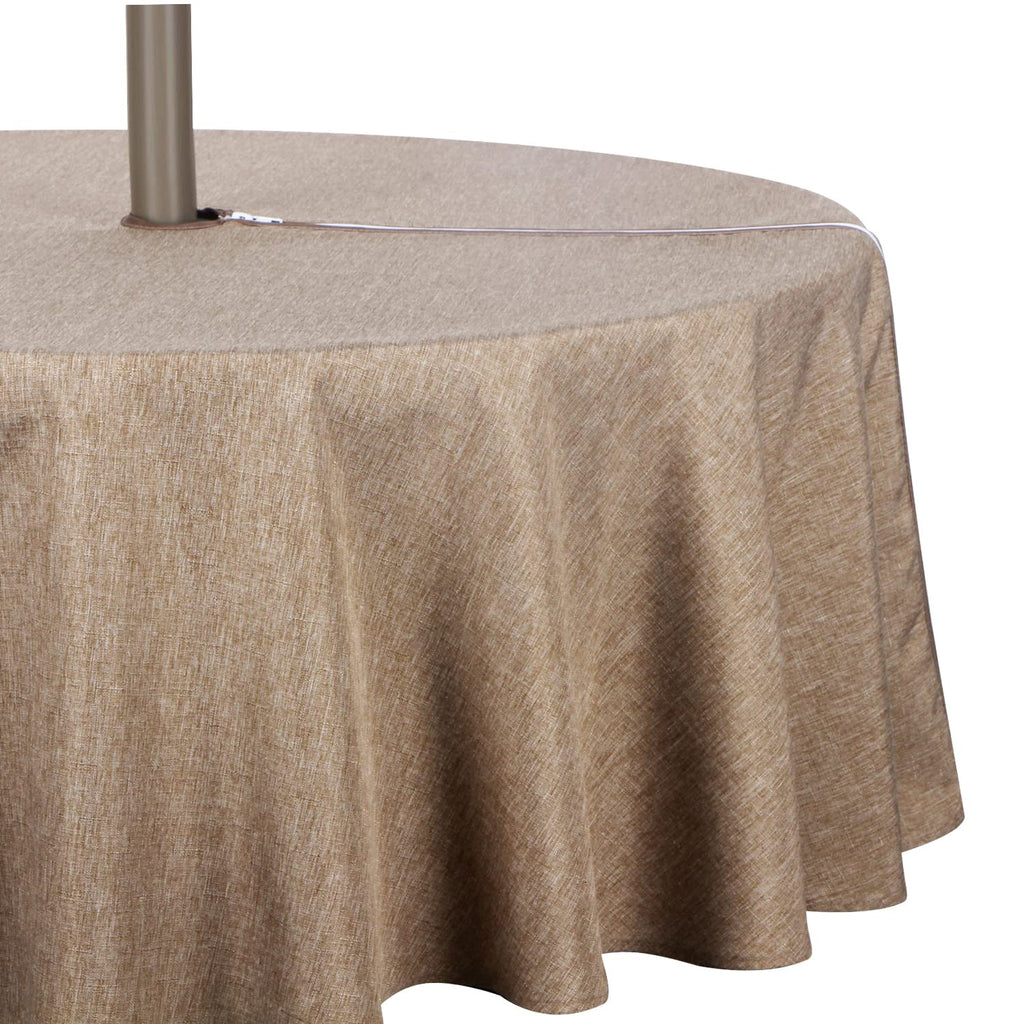 Youngseahome Outdoor Tablecloth Wrinkle-Free Stain Resistant Waterproof Polyester Fabric Table Cover With Zipper Umbrella Hole For Picnic/Party/Dinner/Patio Garden(70Inch Round,Zippered,Flax)