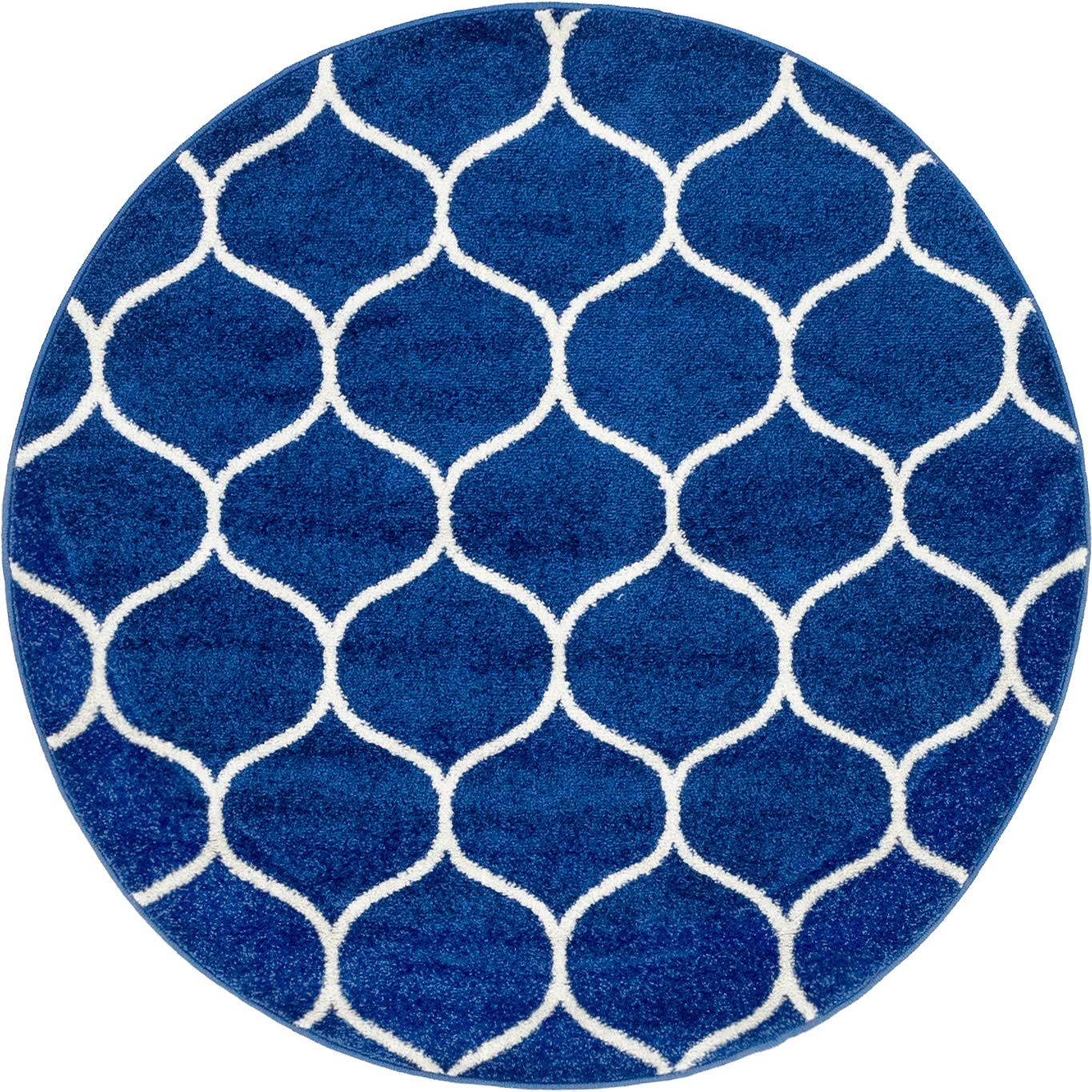 Unique Loom Trellis Frieze Collection Area Rug - Rounded (4 1 Round, Navy Blue/ Ivory)