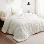 Bedsure King Size Comforter Set - Bedding Set King 7 Pieces, Pintuck Bed In A Bag Ivory Bed Set With Comforter, Sheets, Pillowca