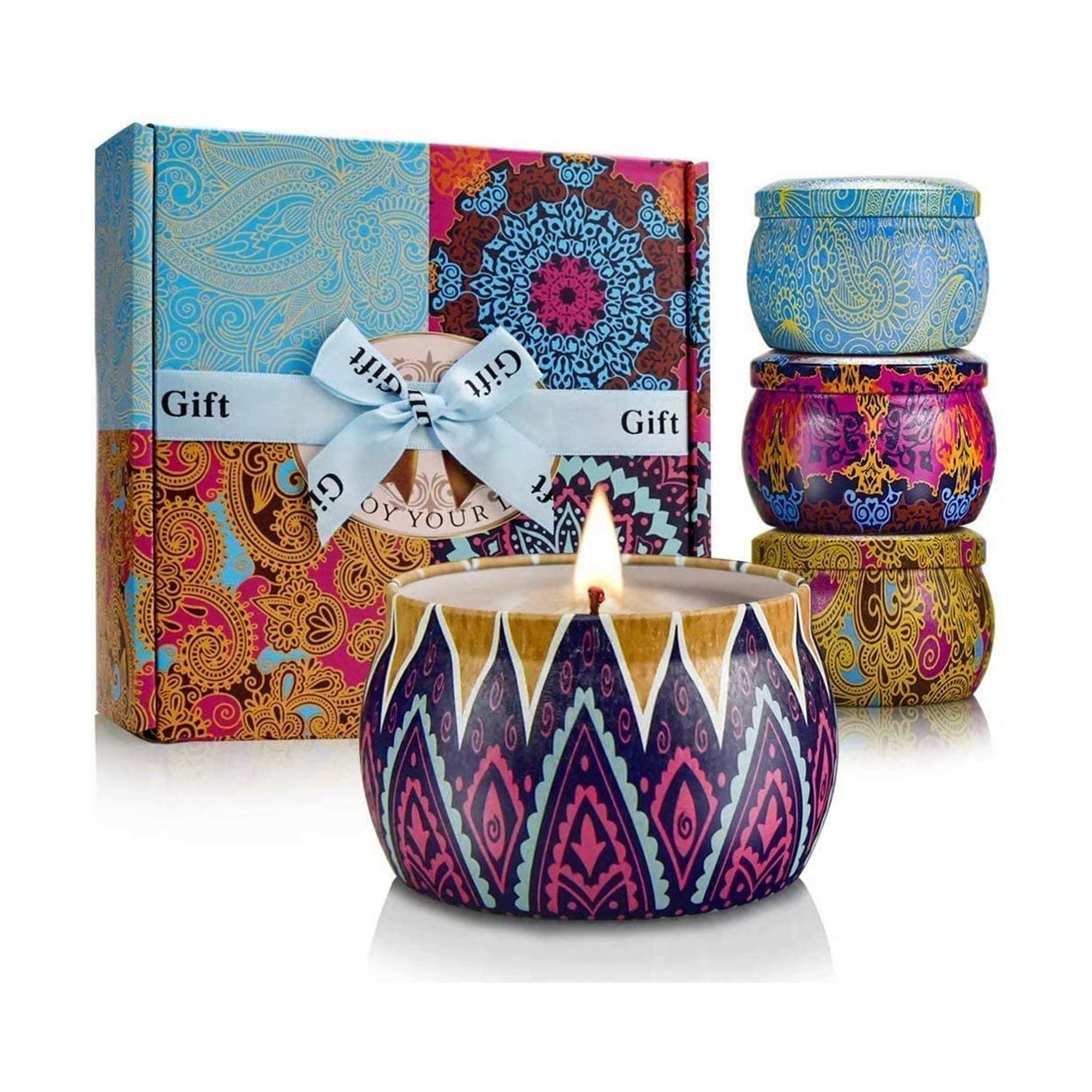 Scented Candles Gift Set, 8% Essential Oil, 4 Pack Aromatherapy Candle, Stress Relief Gifts for Women,120H Burning, Candles for 