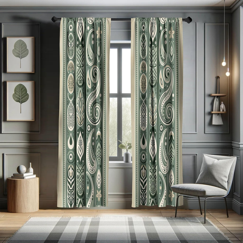 Ambesonne Boho Window Curtains Pack Of 2, Simplistic Ethnic Look Botanical Ornaments As Stripes Neutral Tones, Lightweight Set W