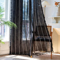 Deeprove Black Boho Curtains 63 inches Length for Kitchen, Vintage Bohemian Embroidery Farmhouse Cotton Linen French Country Tas