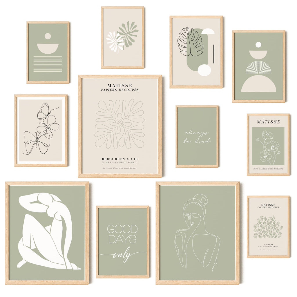 97 Decor Sage Green Posters for Room Aesthetic - Matisse Sage Green Wall Art Prints, Abstract Sage Green Pictures, Neutral Boho 