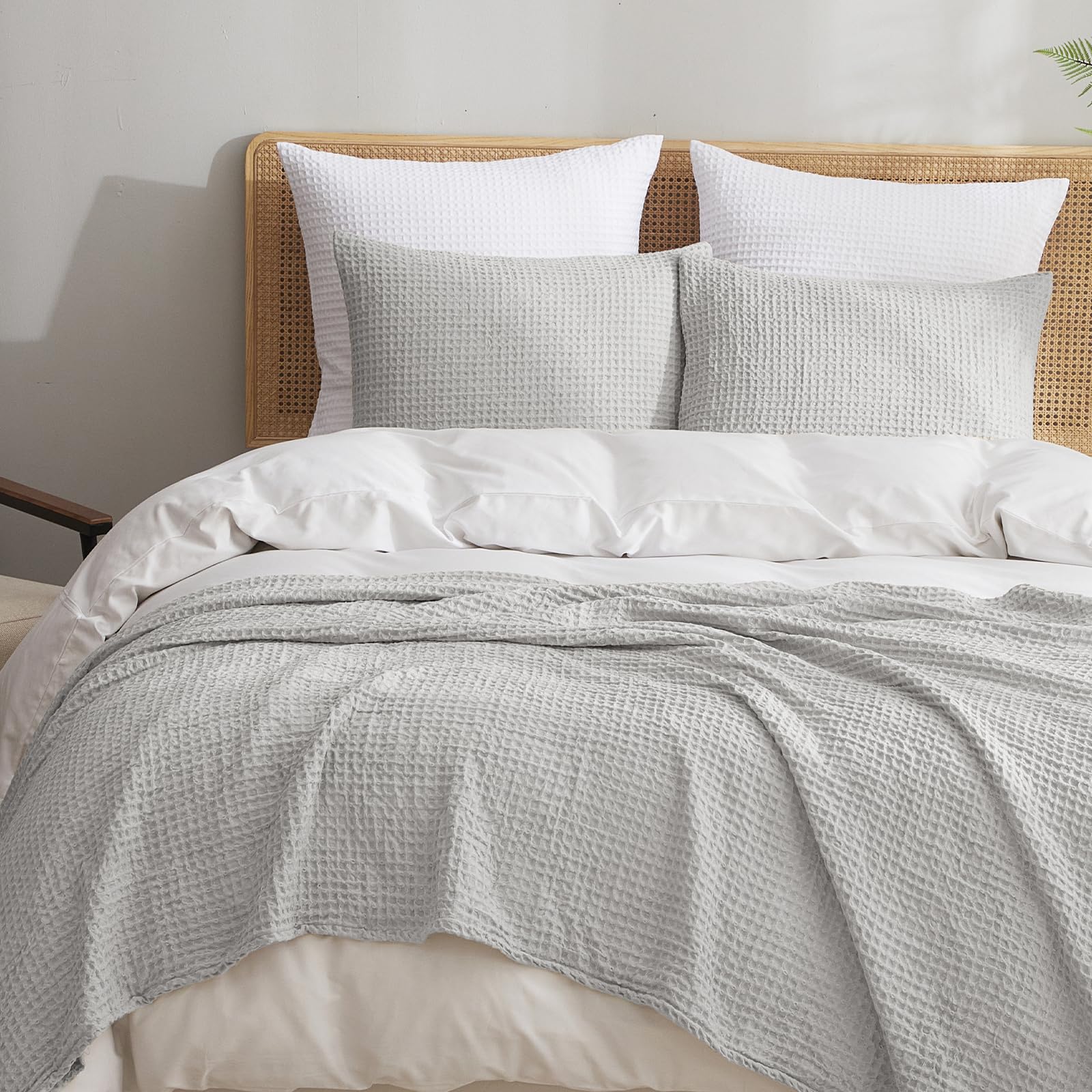 Phf Ultra Soft Waffle Weave Pillowcases King Size 20' X 36' 2 Pack, No Insert, Breathable Skin-Friendly Pillow Shams, Decorative Waffle Weave Pillow Case Covers, Light Grey