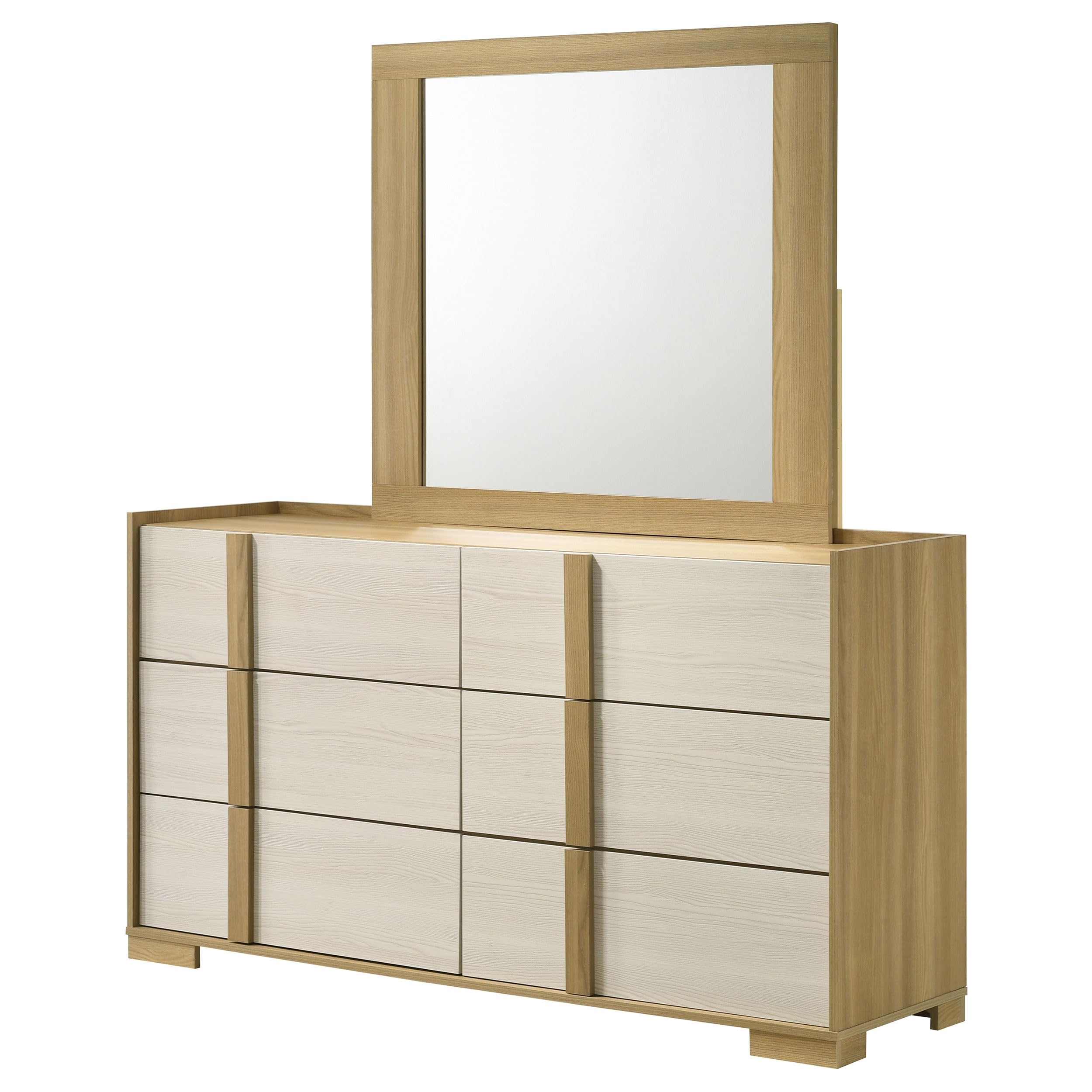 Coaster Home Furnishings Hyland Coastal 61-inch 6-Drawer Bedroom Dresser with Mirror Bedroom Clothing Storage Cabinet Wide Chest of Drawers Organizer Unit Natural and White 215653M