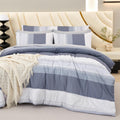 Rynghipy Full Size Bed Sets 8 Pieces: Light Grey Stripe Bedding Comforter Sets Soft Fluffy Microfiber Bed In A Bag All Season Be