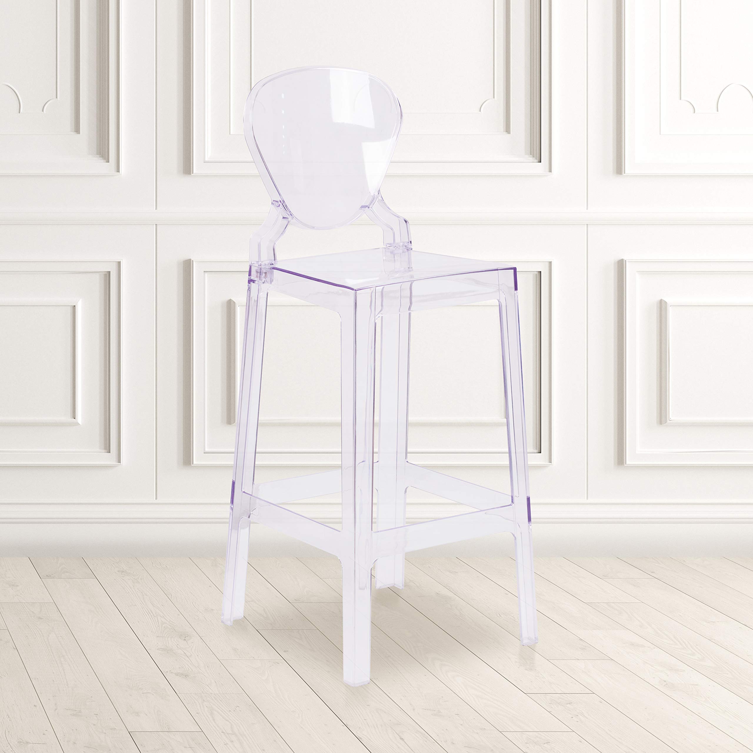 Flash Furniture Theo Ghost Barstool with Tear Back in Transparent Crystal