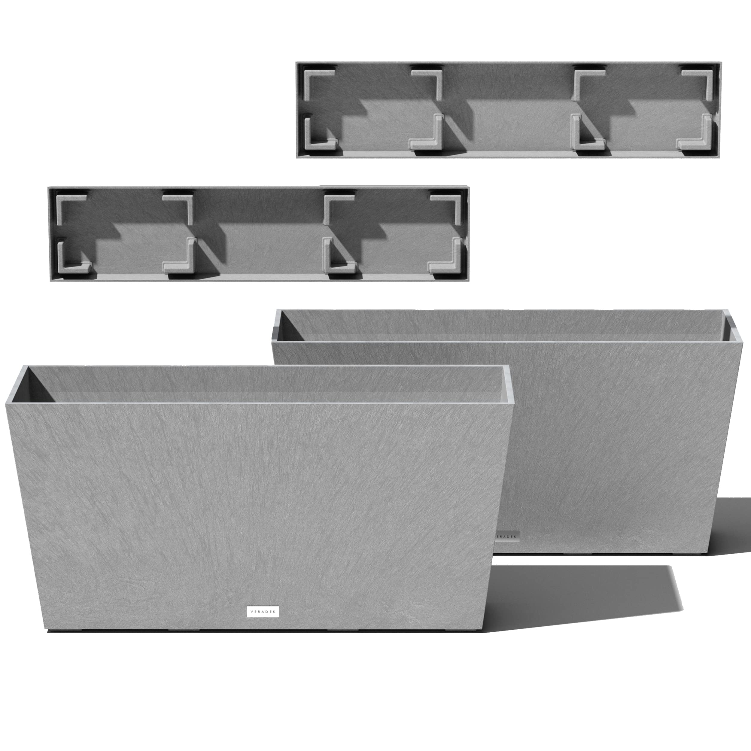 Veradek Midori Long Trough Planter (Light Grey, 31 Inch - 2 Pack With 2 Saucer Trays)
