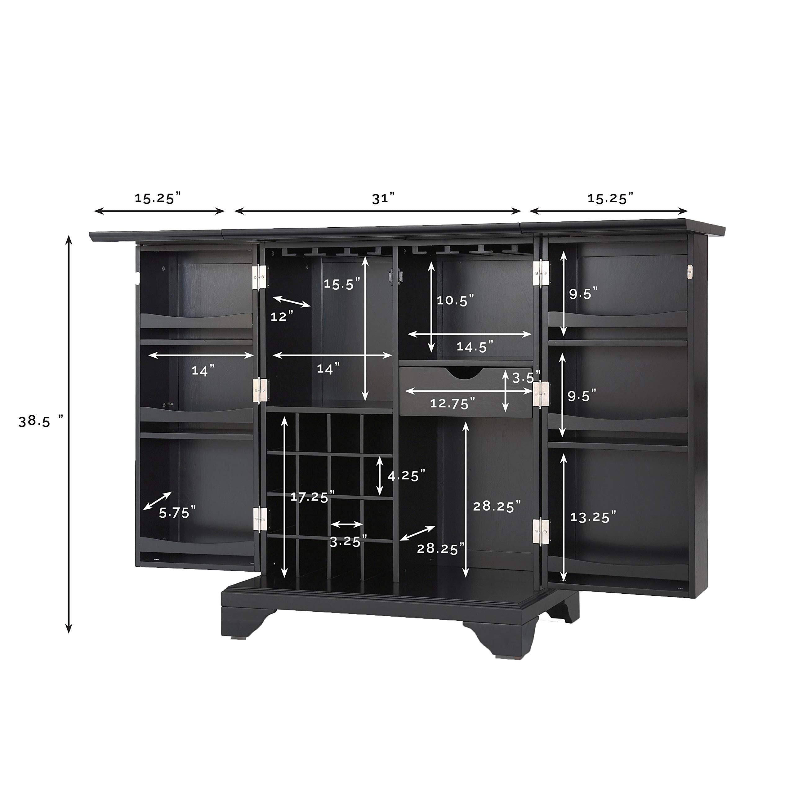 Crosley Furniture Lafayette Expandable Bar Cabinet With Storage Shelves, Drawer, And Wine Rack, Black