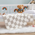 Wrensonge Checkered Throw Blanket, Taupe Microfiber Soft Cozy Fluffy Warm Hand Made Throw Blankets For Couch, Sofa, Chair, Bed,