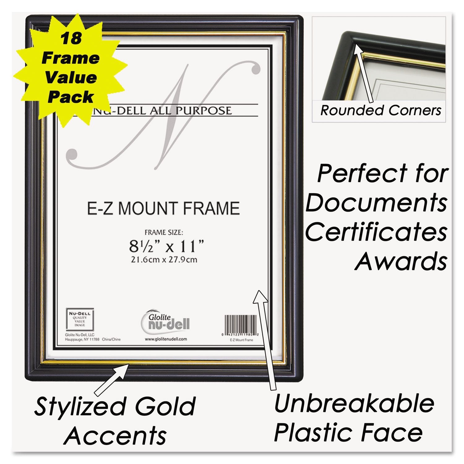 Nudell Ez Mount 8.5 X 11 In. Document Frame With Accent - Set Of 18