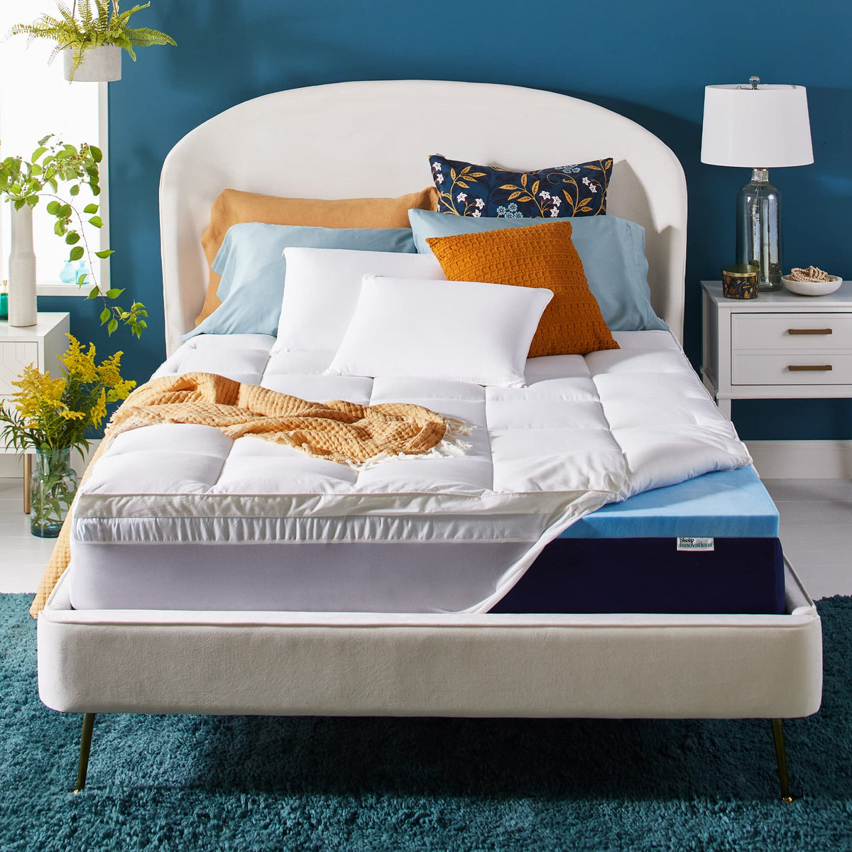 Sleep Innovations Dual Layer 4 Inch Memory Foam Mattress Topper, California King Size, Medium Support, 2 Inch Cooling Gel Memory