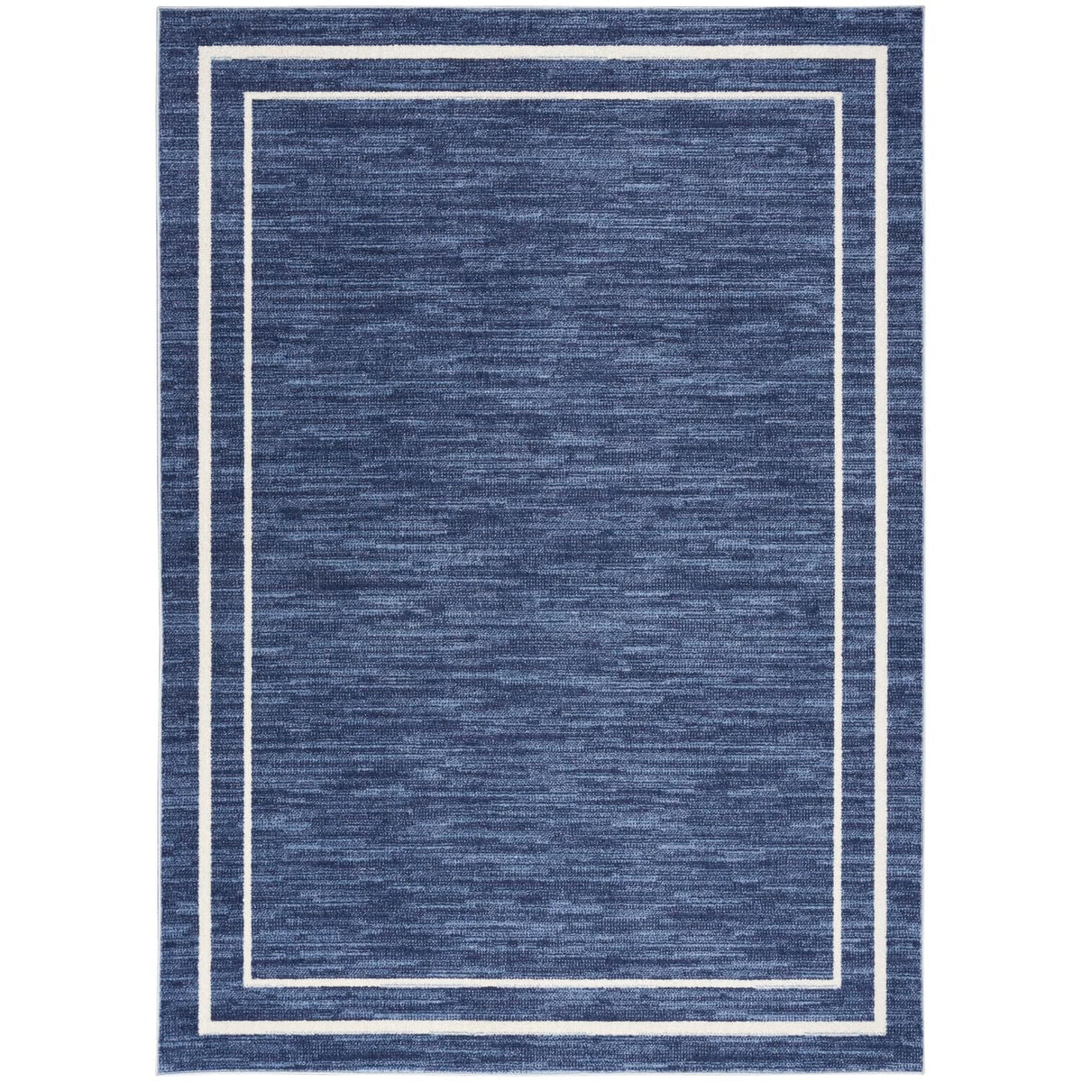 Nourison Essentials Indoor/Outdoor Solid Bordered Navy/Ivory 5' X 7' Area Rug, Easy Cleaning, Non Shedding, Bed Room, Living Roo