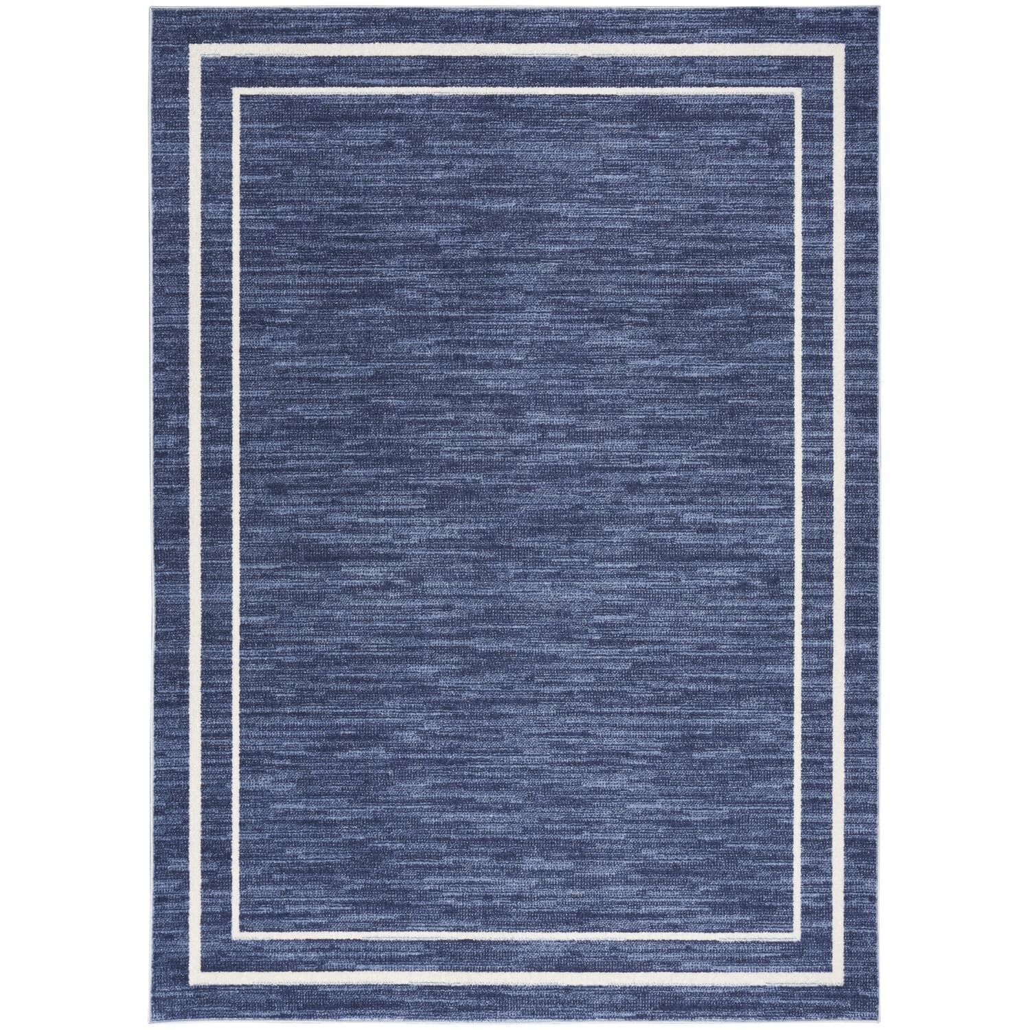 Nourison Essentials Indoor/Outdoor Solid Bordered Navy/Ivory 6 x 9 Area -Rug, Easy -Cleaning, Non Shedding, Bed Room, Living R