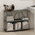 Furinno Wire 3-Tier Industrial Style Metal Frame Bookcase, Display Shelf, 35 Wide, Finn Oak