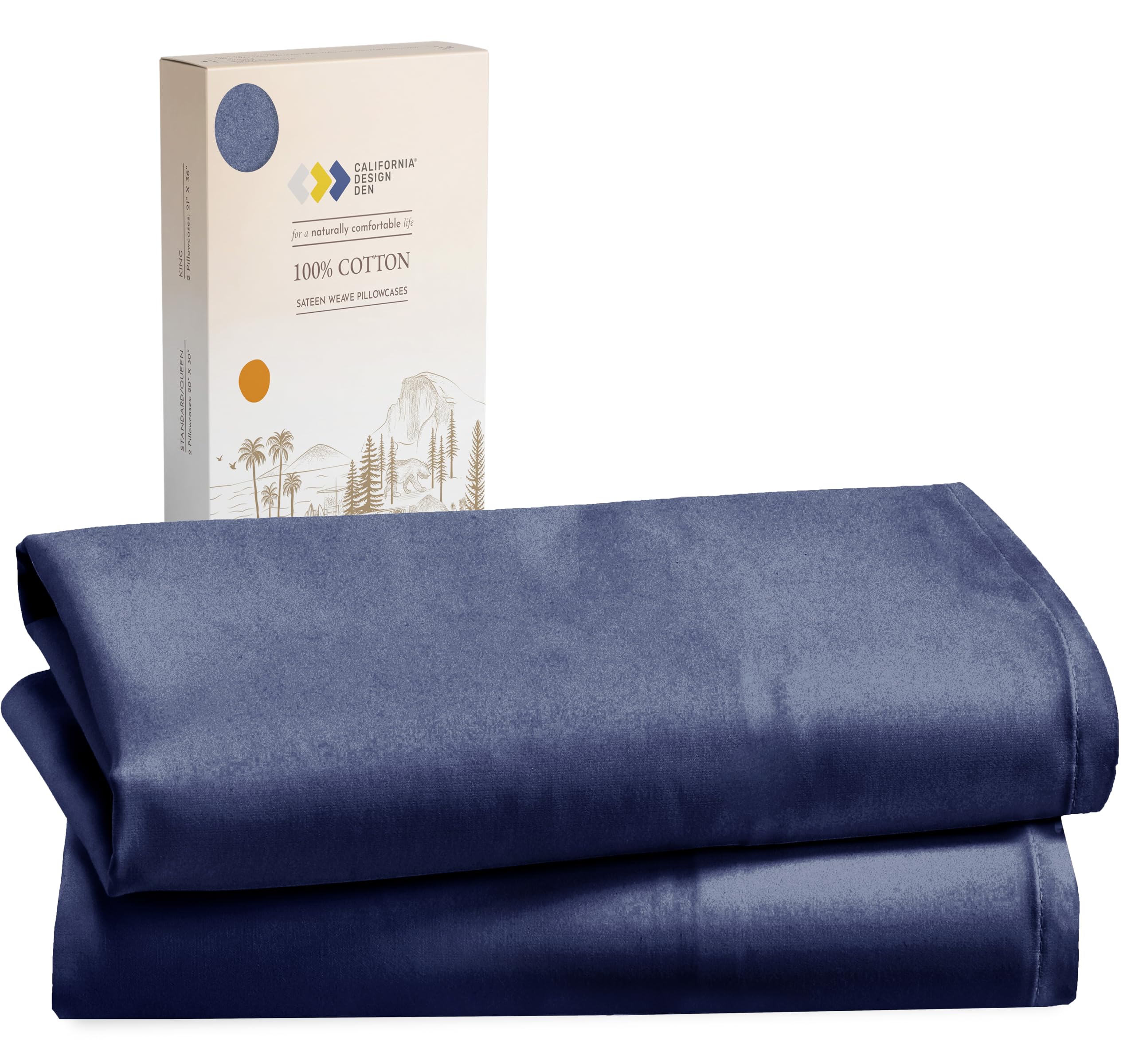 California Design Den 100% Cotton Pillowcases Standard/Queen Size Pillowcases - Set Of 2 Soft & Cooling Sateen Weave Cases, For Queen And Standard Size Pillows - Navy