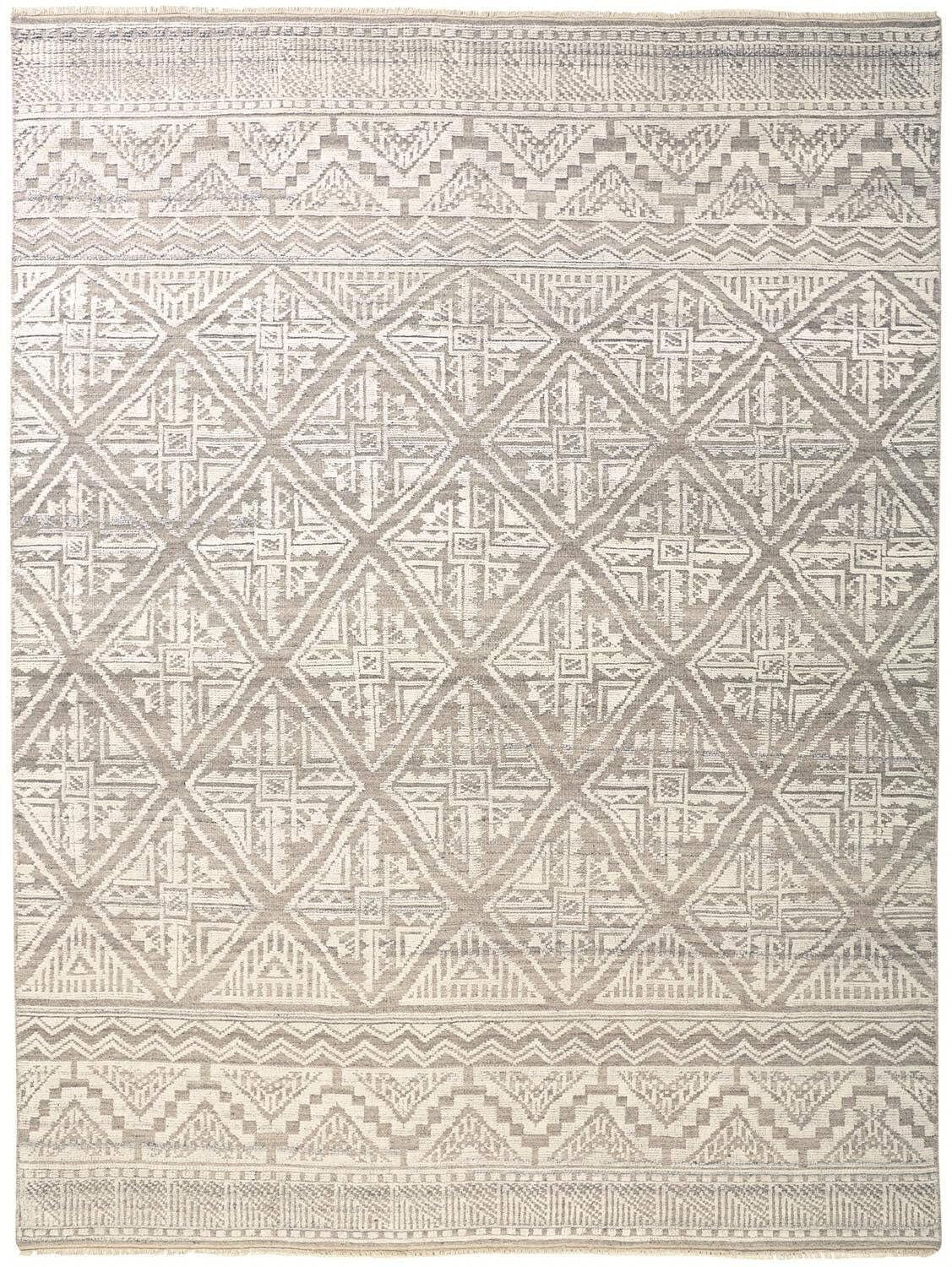 HomeRoots 515570 2 x 3 ft. Ivory Tan & Gray Geometric Hand Knotted Rectangle Area Rug