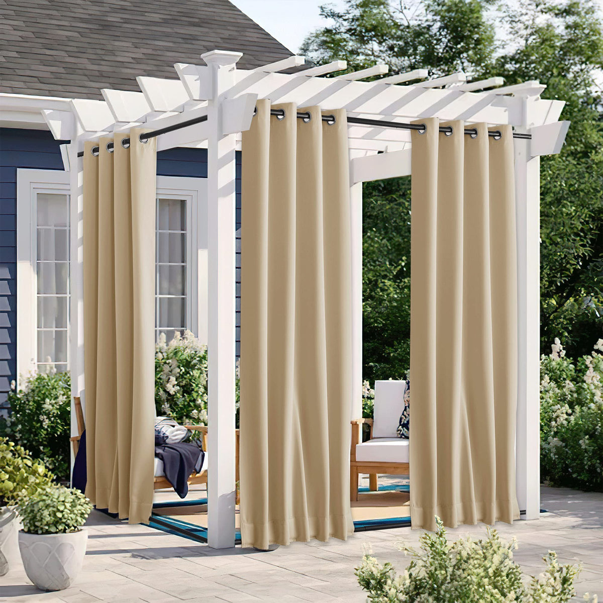Nicetown 2 Panels Outdoor Patio Curtains Windproof Top & Bottom Grommet & Back Tab, Thermal Insulated Windproof Drapes Keep Priv
