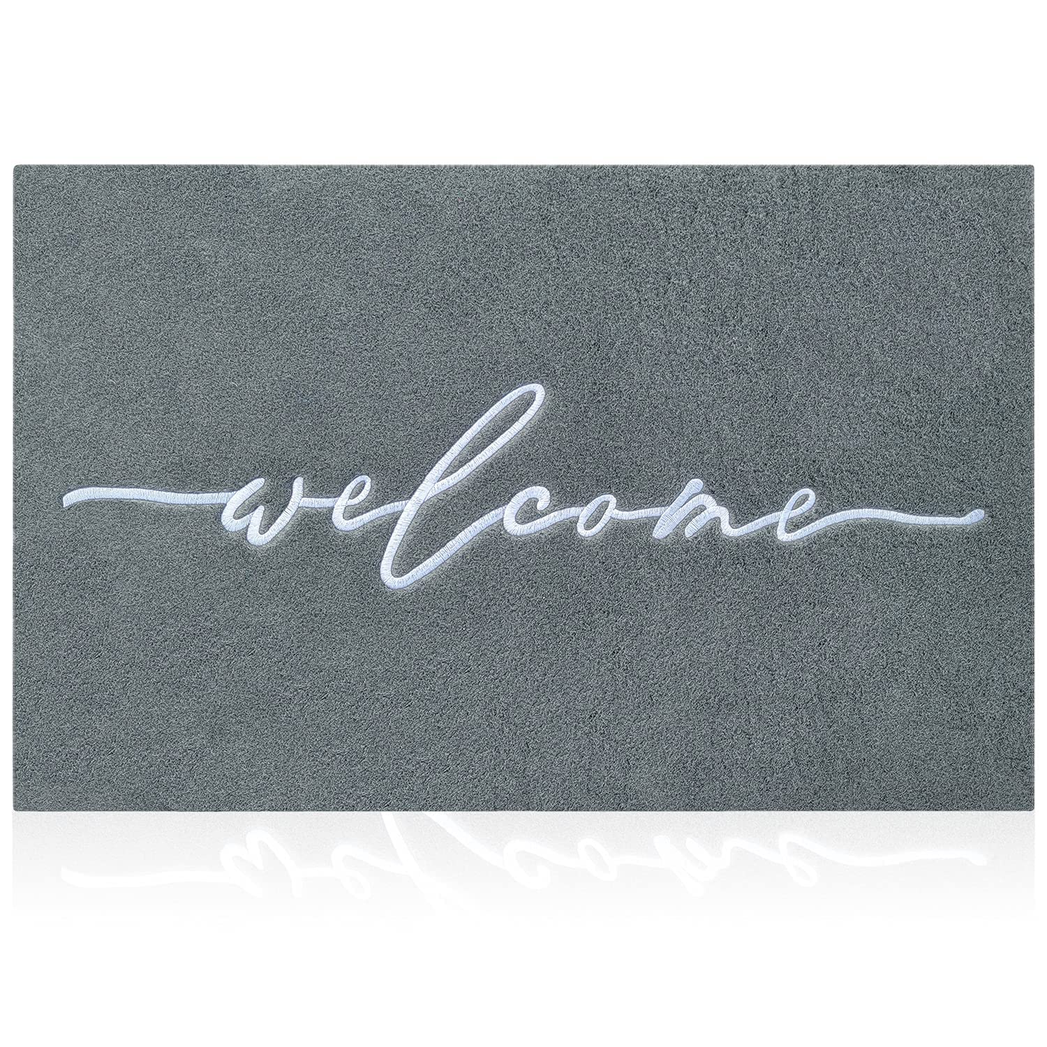 Aazzkang Gray Doormat Outdoor Entrance Front Door Welcome Mat Large 24X36 With Durable Non Slip Rubber Backing,Easy To Clean Ind