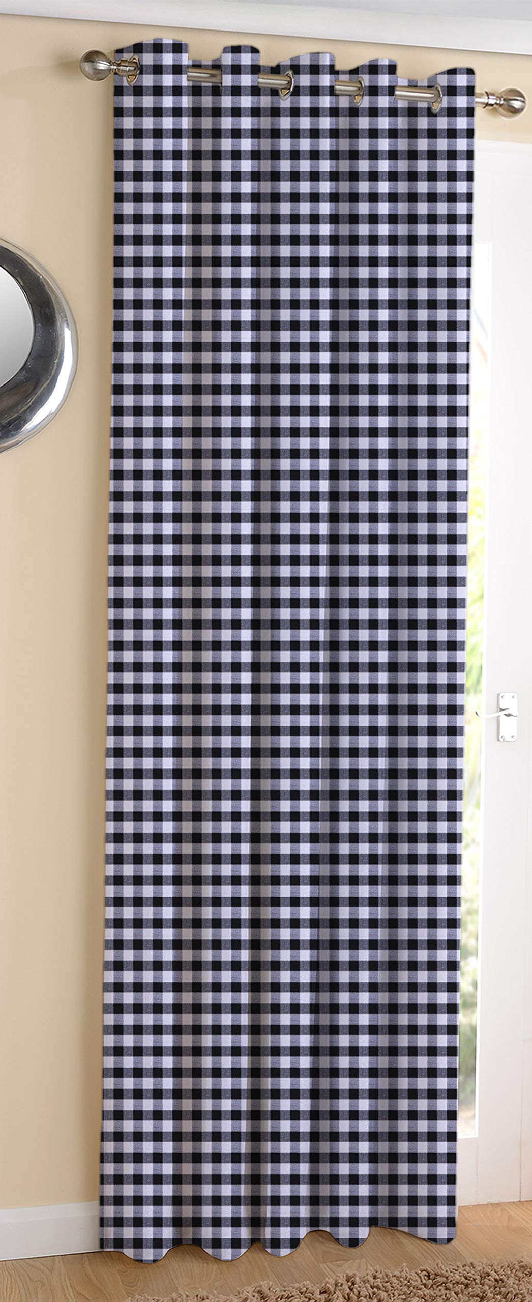 AIRWILL Cotton Gingham Check Black Designed Blackout and Room Darkening 7ft Door Curtains Pack of 1 pc. (Checks  Black)
