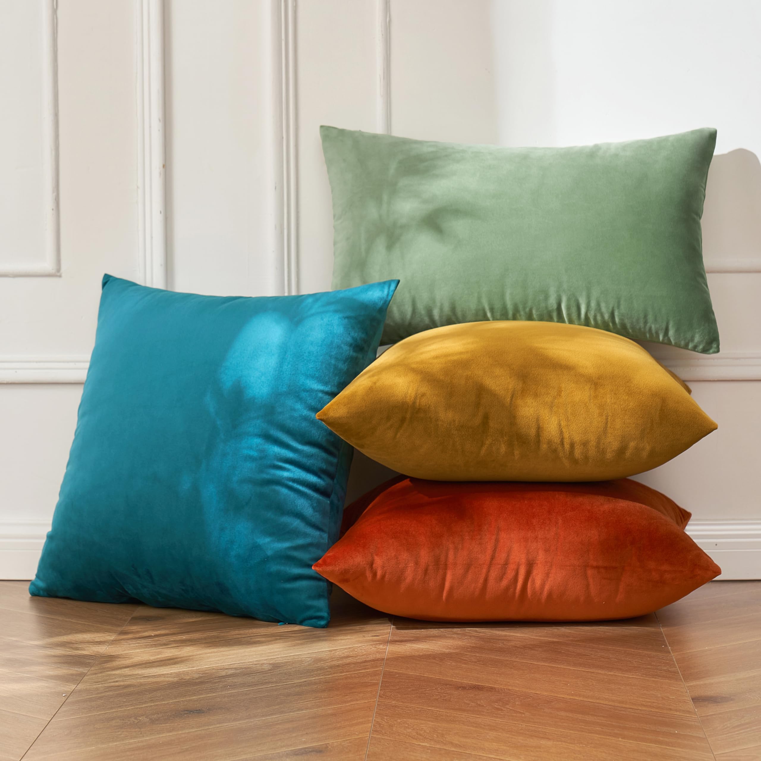 Anroduo Pack Of 2 Velvet Sage Green Throw Pillow Covers 12X20 Inch Decorative Pillow Covers Euro Cushion Case Soft Solid Lumbar
