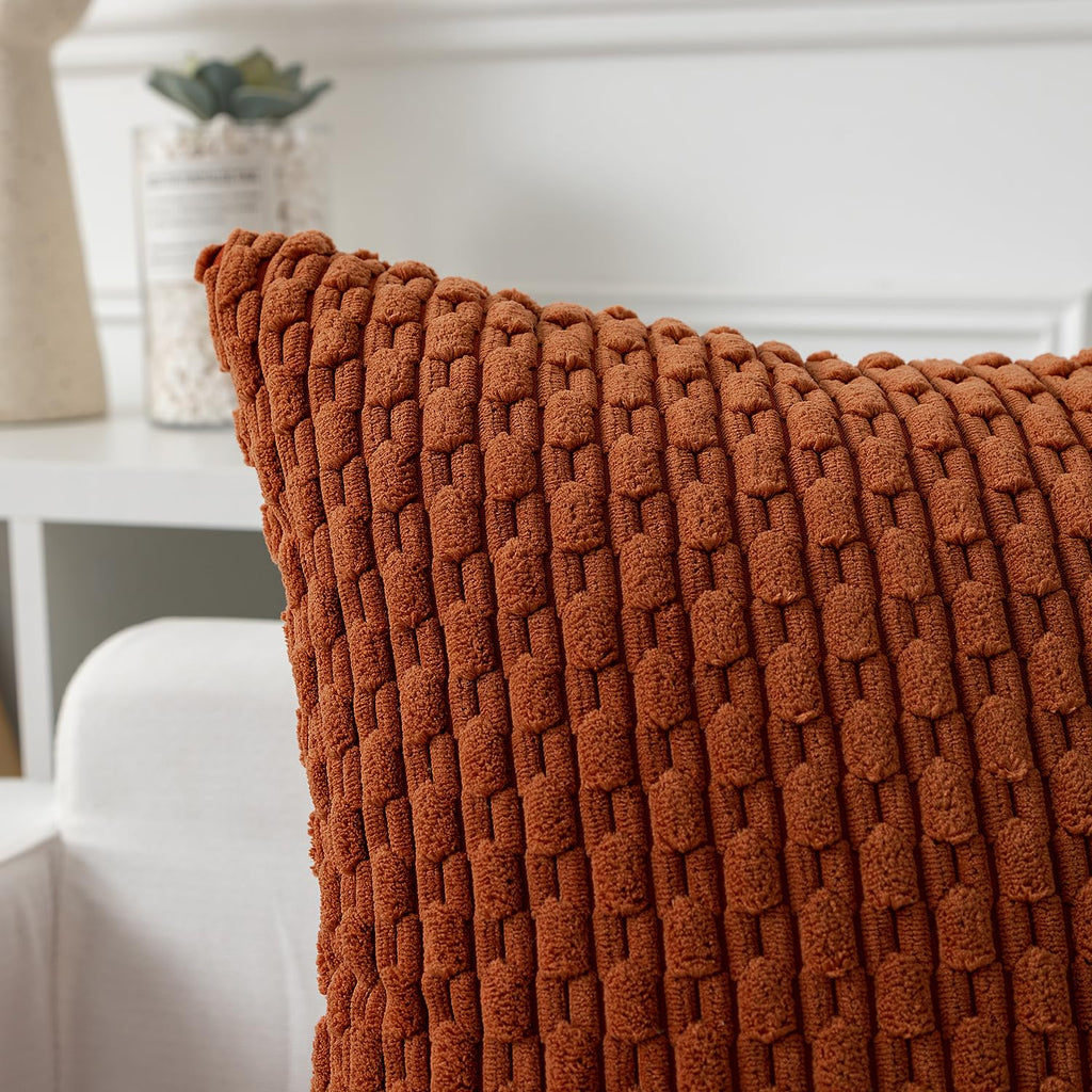 Kevin Textile Throw Pillow Covers Soft Corduroy Decorative Set Of 2 Boho Striped Pillow Covers Pillowcases Farmhouse Home Decor For Couch Bed Sofa Living Room 18X18 Inch Rust Brown