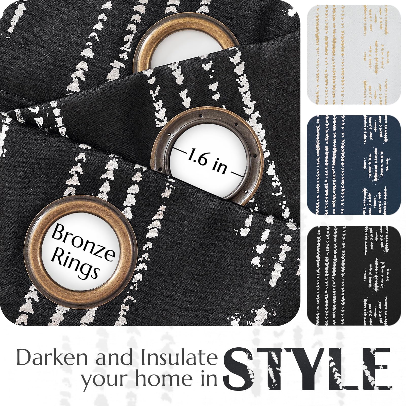 Jinchan 100% Blackout Boho Curtains 84 Inches Long For Bedroom Living Room Silver Geometric Foil Printed Grommet Top Room Darkening Thermal Insulated Window Drapes Black 52X84 2 Panels