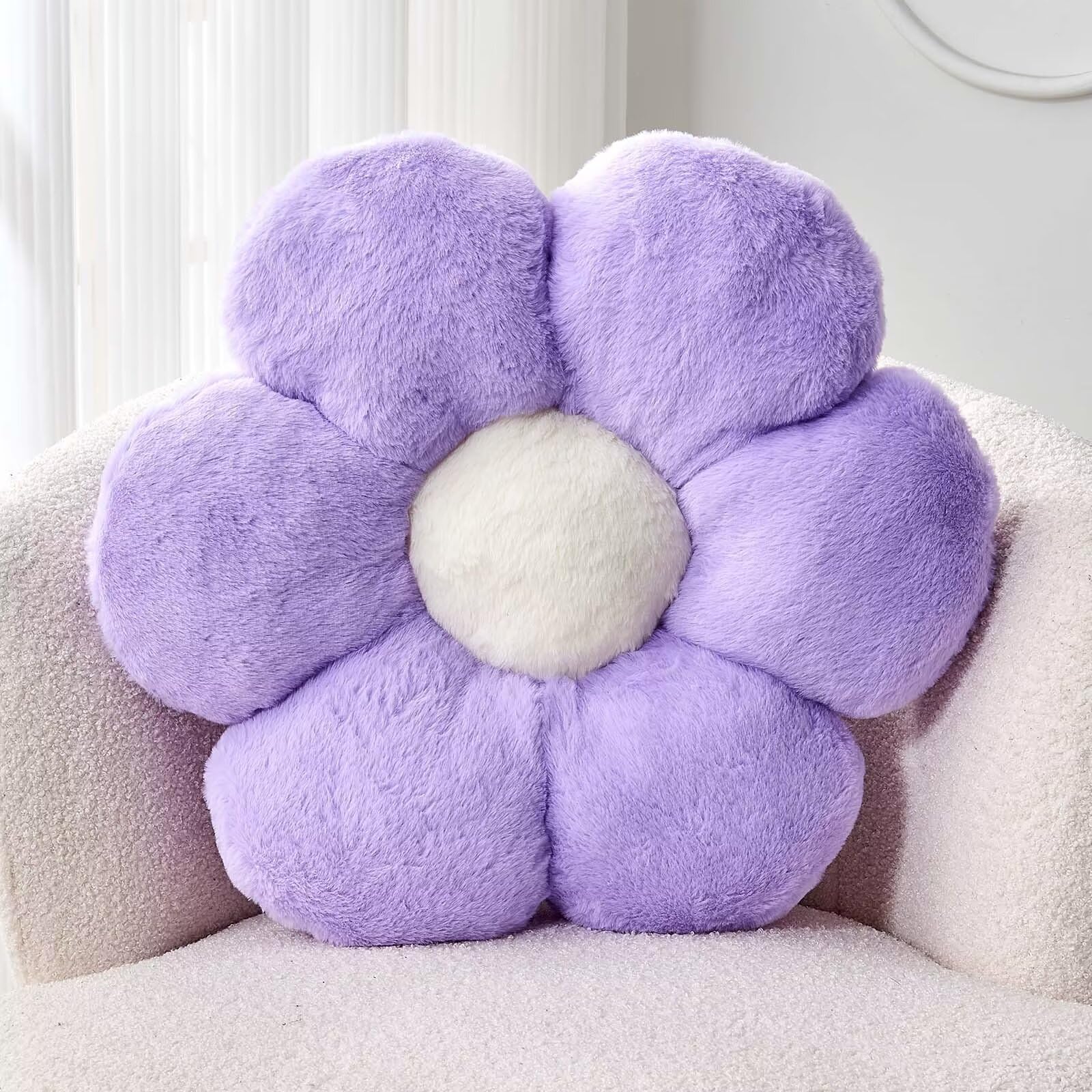 Kcvvcr Lavender Flower Pillow, Cute Decorative Flower Shaped Throw Pillow With Faux Rabbit Fur, 19.6' Soft Flower Plush Throw P