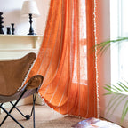 Deeprove Orange Boho Curtains 96 inches Long with Tassel for Bedroom Living Room, Bohemian Embroidery Farmhouse Cotton Linen Fre