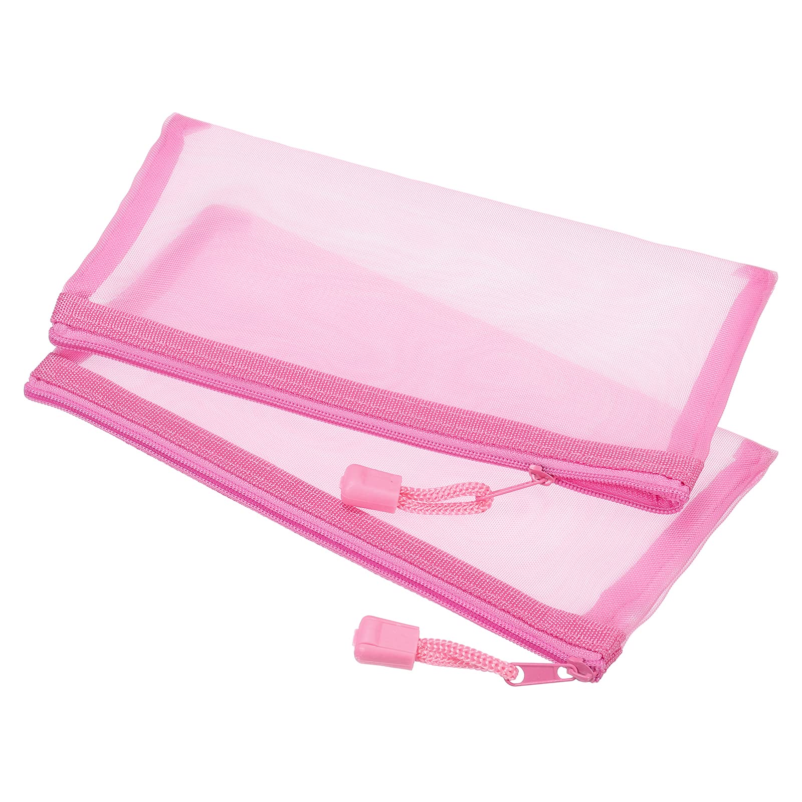 Meccanixity Mesh Zipper Bags, A6 Nylon Zip Pouch Pencil Case Storage Pockets For Travel Office Accessories, Pink Pack Of 6