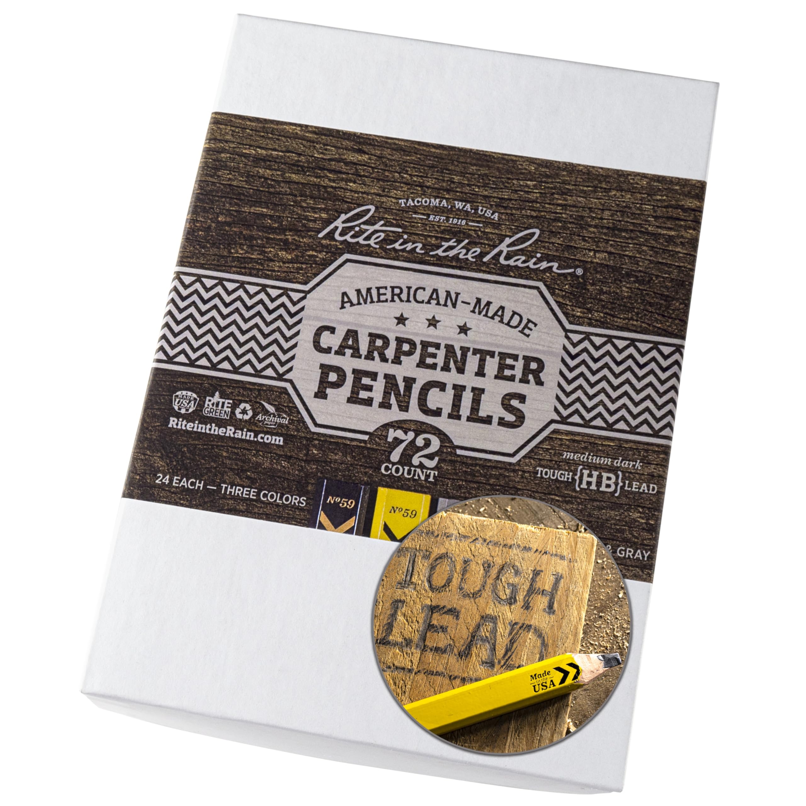 Rite In The Rain All-Weather Carpenter Pencils, Tough Medium Hb Lead, Made In The Usa, 72 Pack (No. 59-72)