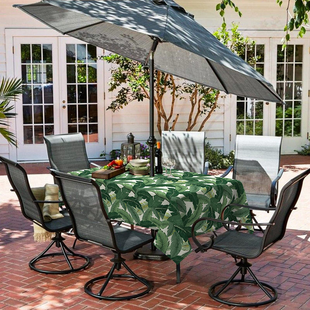 Lvtxiii Outdoor Tablecloth With Umbrella Hole And Zipper, 60 X 84 Inch Water-Repellent Patio Table Cloth, Rectangle Table Covers For Backyard Garden, Swaying Palms Green