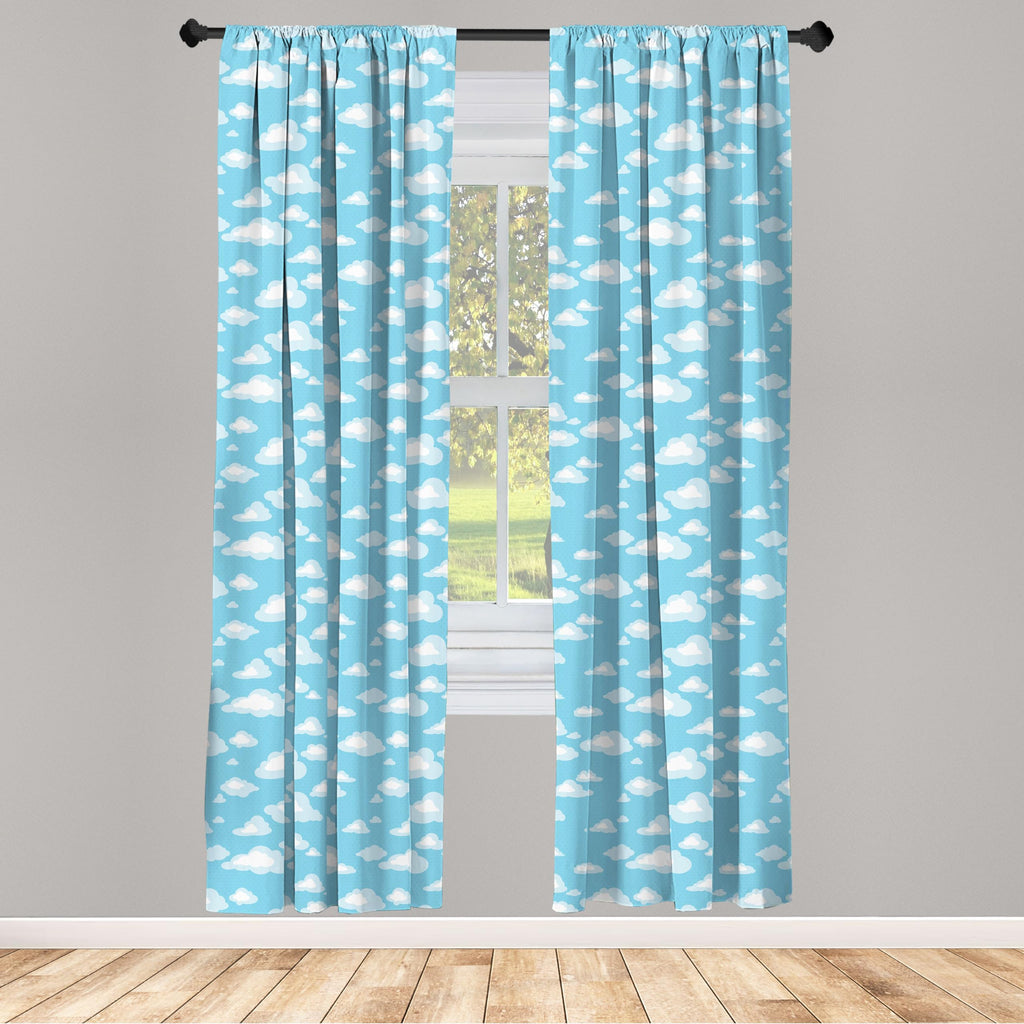 Ambesonne Cartoon Sky Curtains, Fluffy Clouds Pattern Window Treatments, Microfiber, Baby Blue, 56" x 63"