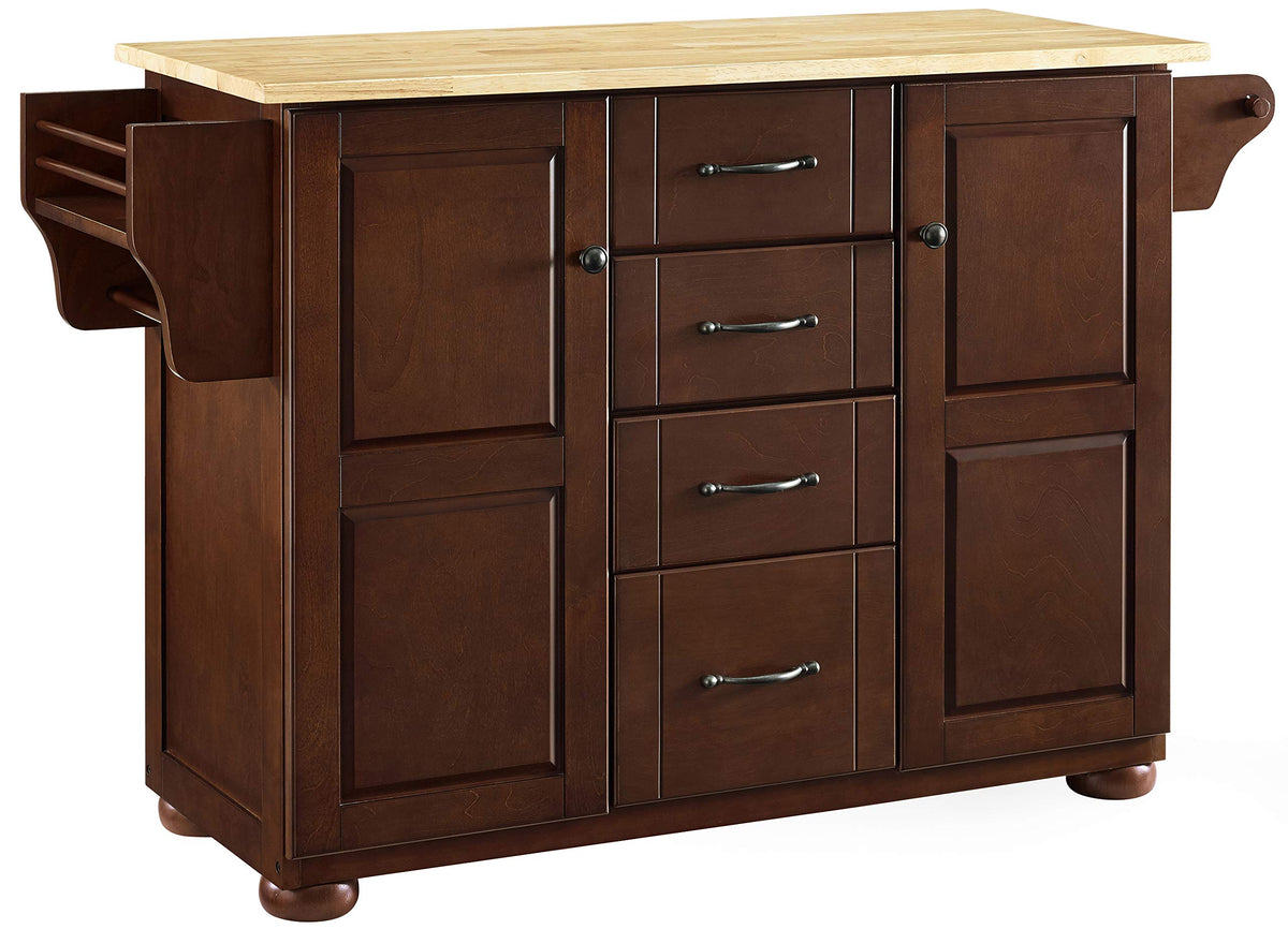 Crosley Furniture Eleanor Wood Top Kitchen Island with Spice Rack, Storage Drawers and Shelves, Mahogany