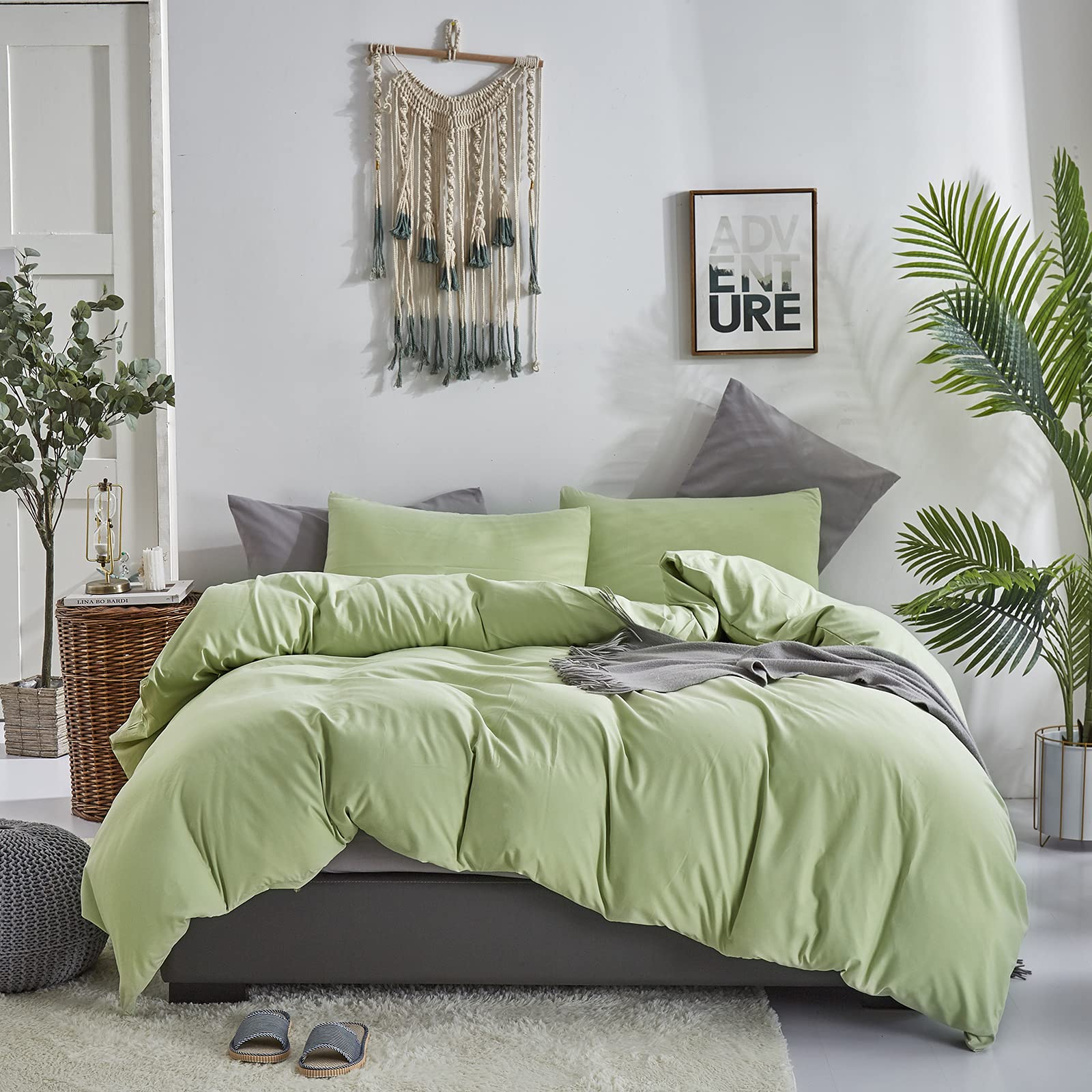 Karever Light Green Comforter Set Cal King Solid Sage Green Bedding Set Lightweight Women Soft Light Mint Green Blanket 3 Pcs Du
