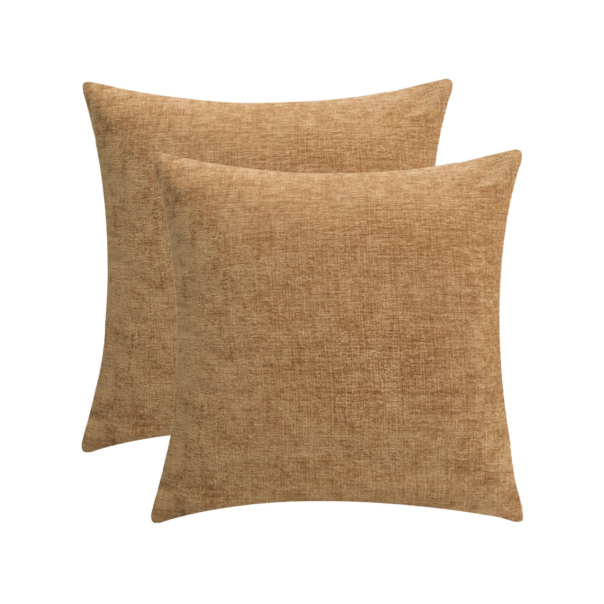 Calitime Pack Of 2 Cozy Throw Pillow Covers Cases For Couch Sofa Home Decoration Solid Dyed Soft Chenille 26 X 26 Inches Apricot