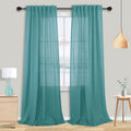 Teal Flax Linen Curtains 84 Inches Long For Bedroom Living Room,Back Tab/Rod Pocket Nursery Kids Room Summer Ocean Coastal Beach
