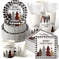 Dandat 400 Pcs Christmas Disposable Plates and Napkins Christmas Disposable Dinnerware Party Supplies Set for 50 Guests Christma