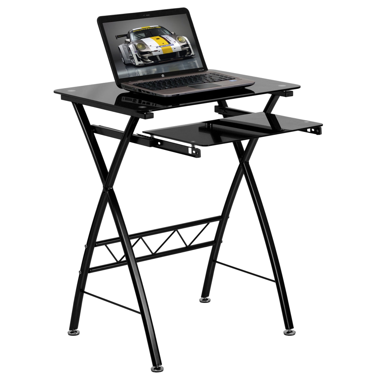 Flash Furniture Norris Black Tempered Glass Computer Desk with Pull-Out Keyboard Tray