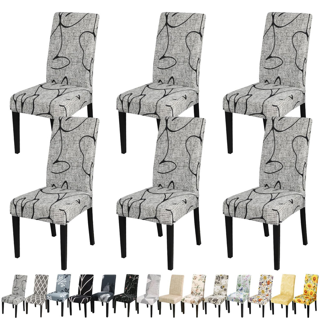 Jqinhome Pattern Chair Covers For Dining Room Set Of 6, High Stretch Removable Washable Parsons Chair Slipcover For Home Party Hotel Wedding Ceremony (6Pcs, Lotus Gray)